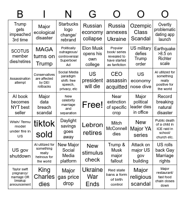2025 Bingo Card Bingo Card