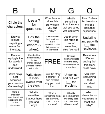 Annotation Bingo Card
