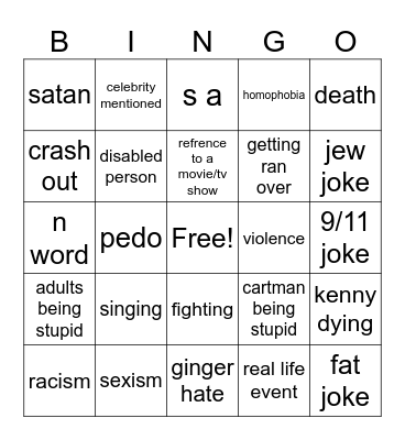 south park bingo Card