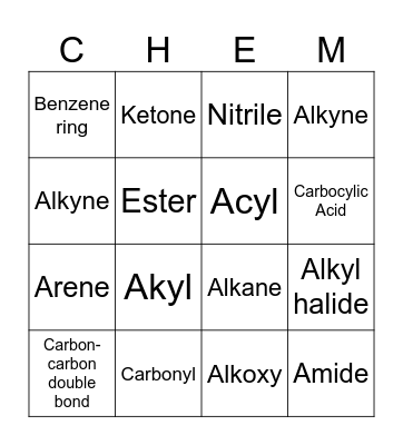 Organic Chemistry Bingo Card