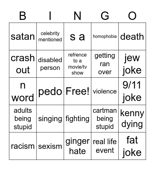 south park bingo Card