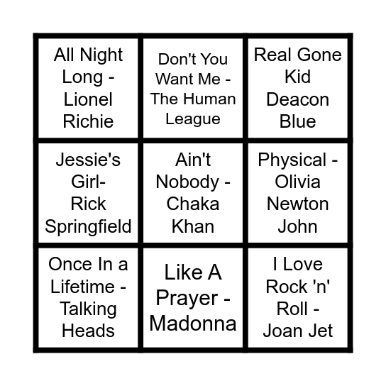 80's Party 2 Bingo Card