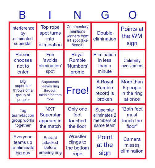 2025 Royal Rumble Bingo Card