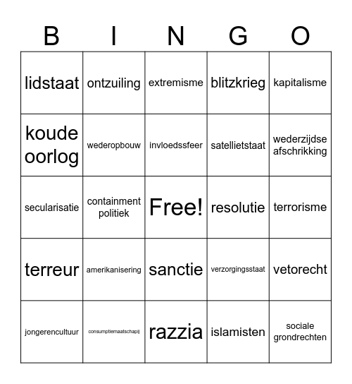 Koude Oorlog Bingo Card