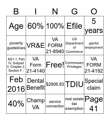 DVS Bingo Card