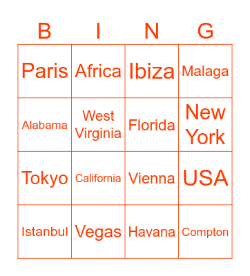 KILROY TRAVEL BINGO Card