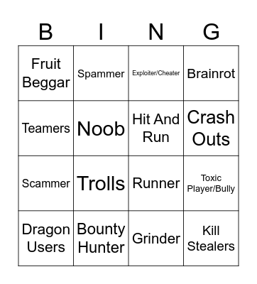 Blox Fruits Bingo Card