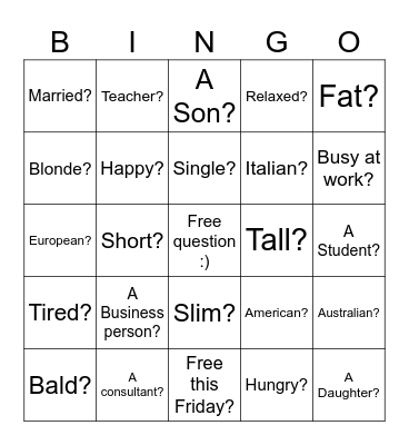 TO BE Bingo Card