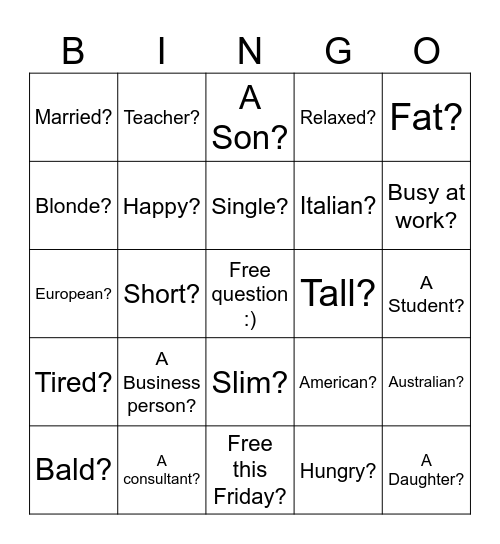 TO BE Bingo Card