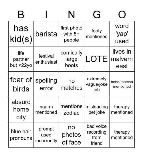 Hingo 2 Bingo Card