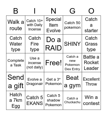 POGO BINGO Card