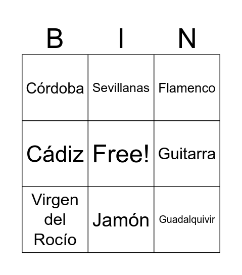 Andalucía Bingo Card