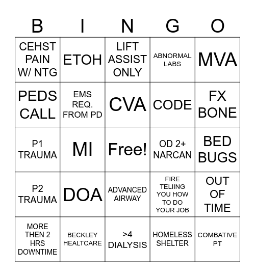 EMS BINGO Card