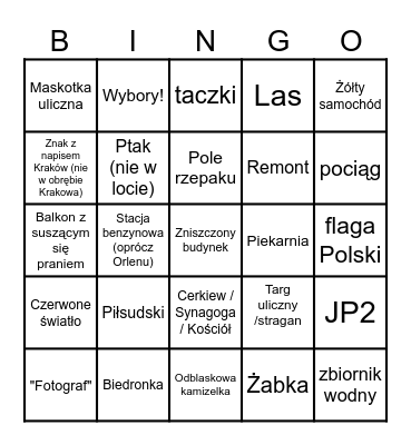 Street View Bingo Card