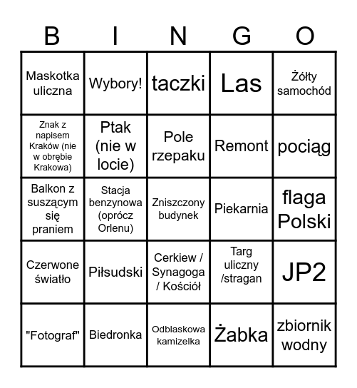 Street View Bingo Card