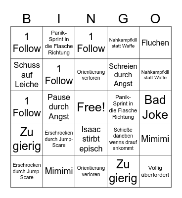 Dead Space Bingo Card