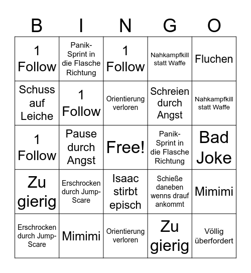 Dead Space Bingo Card