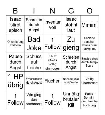 Dead Space Bingo Card