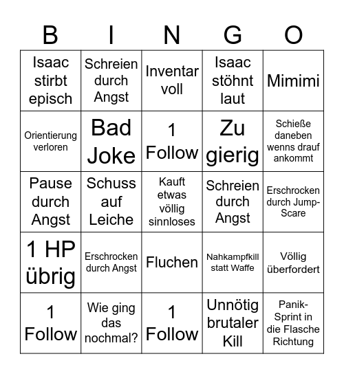 Dead Space Bingo Card