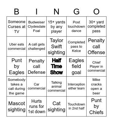Super Bowl LIX Bingo Card