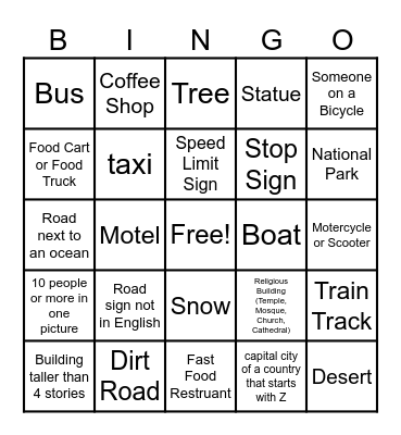 Google Maps Streetview Bingo Card