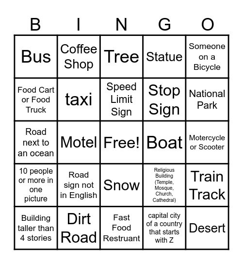 Google Maps Streetview Bingo Card