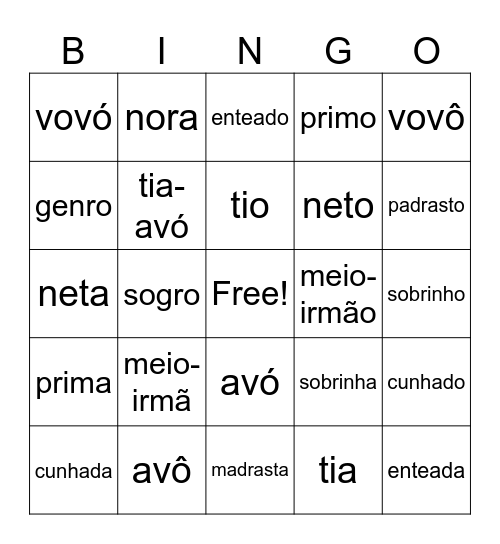 Família Bingo Card