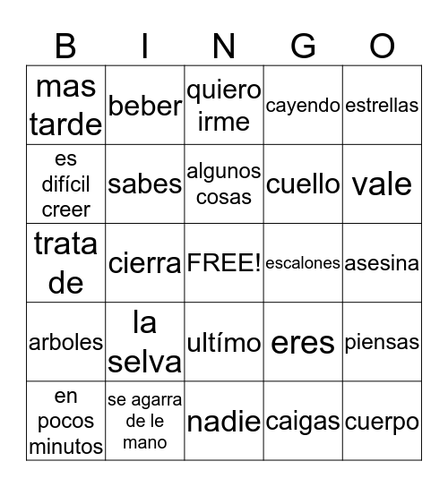 SPANISH BINGO YO Bingo Card