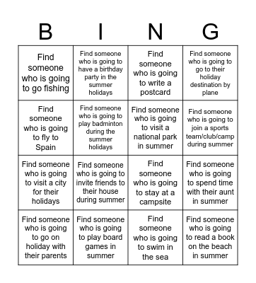 Find someone who... VACATION EDITION Bingo Card