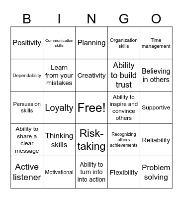 Leadership Bingo Card