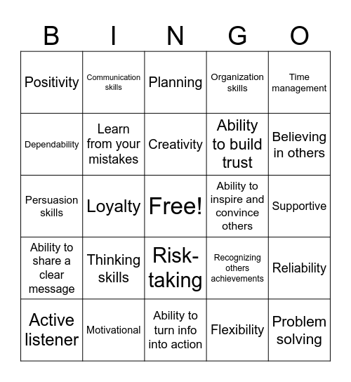 Leadership Bingo Card