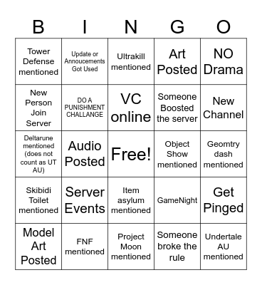 Squad Gang Bingo Card