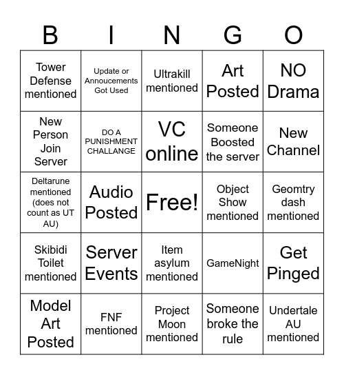 Squad Gang Bingo Card