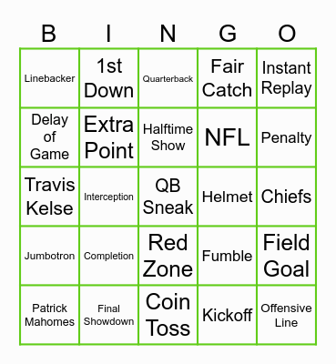 Super Bowl LIX Bingo Card