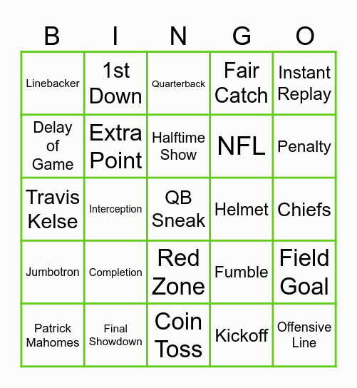 Super Bowl LIX Bingo Card