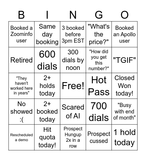TRAINING!!! Bingo Card