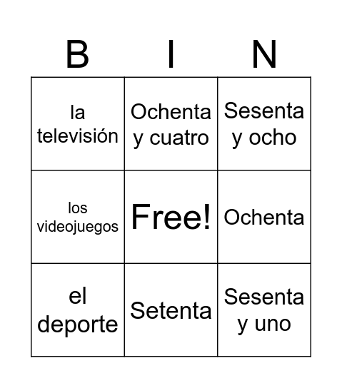 Los Pasatiempos Bingo Card