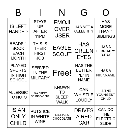 FUN AT WORK DAY Bingo Card