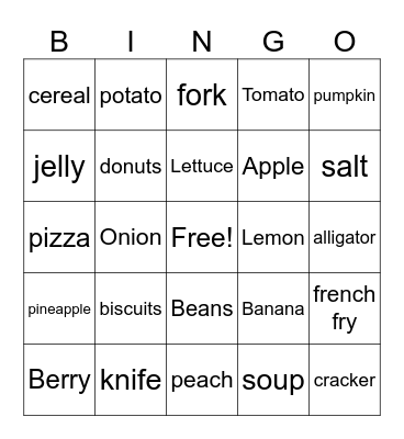 Food Signs Bingo Card