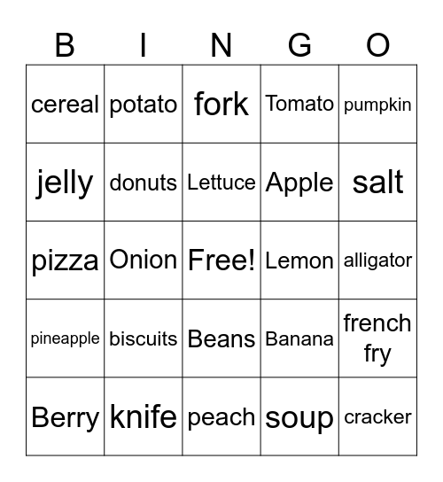Food Signs Bingo Card