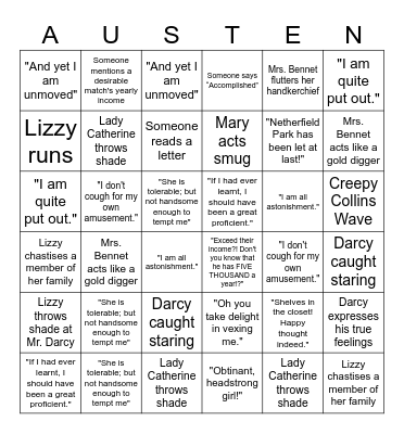 Pride and Prejudice (1995) Bingo Card
