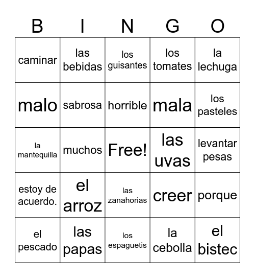 3B Vocabulary Bingo Card