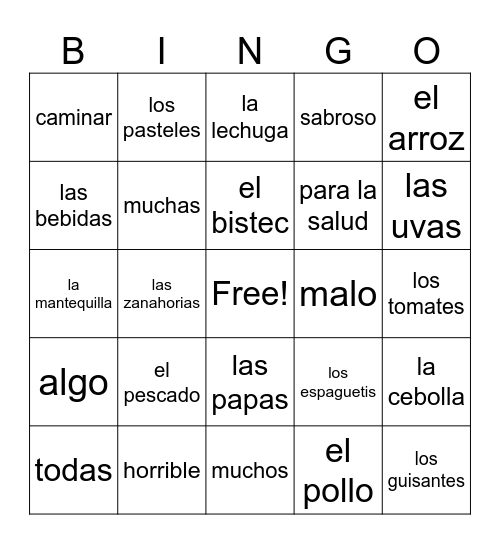 3B Vocabulary Bingo Card