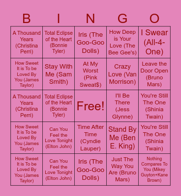 Love Music Bingo Card