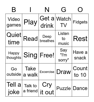 Coping Skills Bingo Card