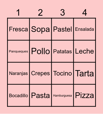 Food Bingo Card