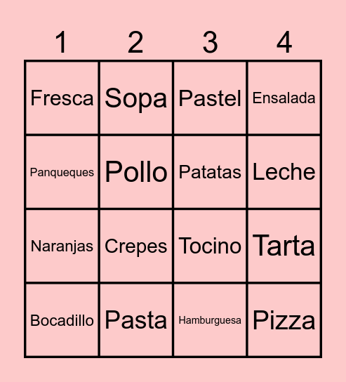 Food Bingo Card