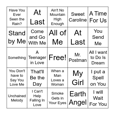 LOVE SONG BINGO Card