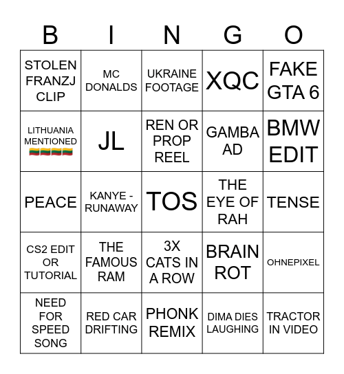 REELS BINGO Card