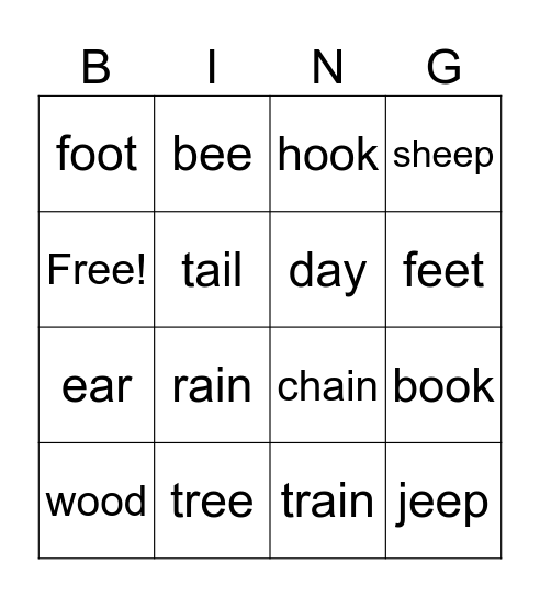 Long E Bingo Card